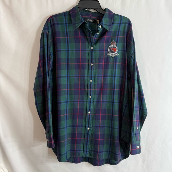 NWT Lauren Ralph Lauren Relaxed Fit Black Watch Plaid Shirt w/ Bead Crest-size L - Picture 2 of 10